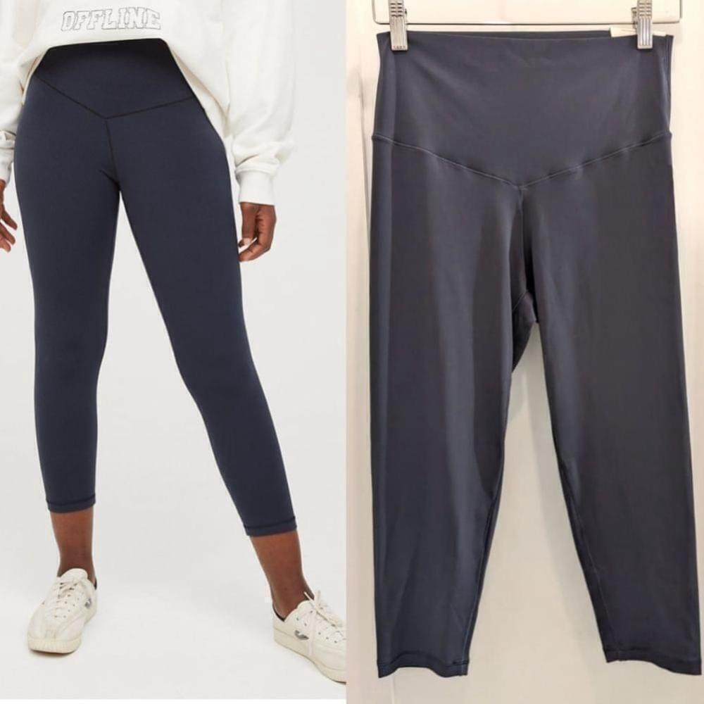 Aerie 3/4 Crop Dark Charcoal/blue High-Waist Leggings